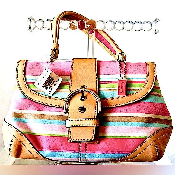 COACH HAMPTON STRIPE VACHETTA HAND BAG NEW WITH TAGS VINTAGE PINK - Picture 10 of 15